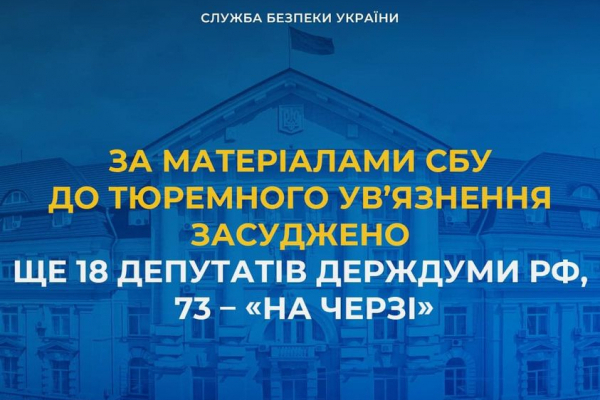 За матеріалами СБУ до тюремного ув’язнення засуджено ще 18 депутатів держдуми рф, 73– «на черзі»